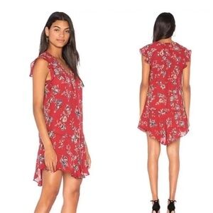 Joie Almarie B Tandoori Red Floral Silk Ruffle Lightweight
Mini Dress Size M